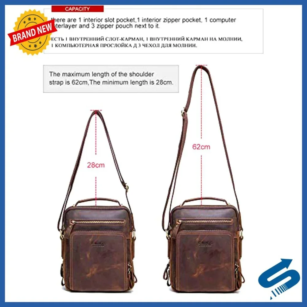 Crazy Horse Leather Messenger Bag for iPad, Crossbody Briefcase